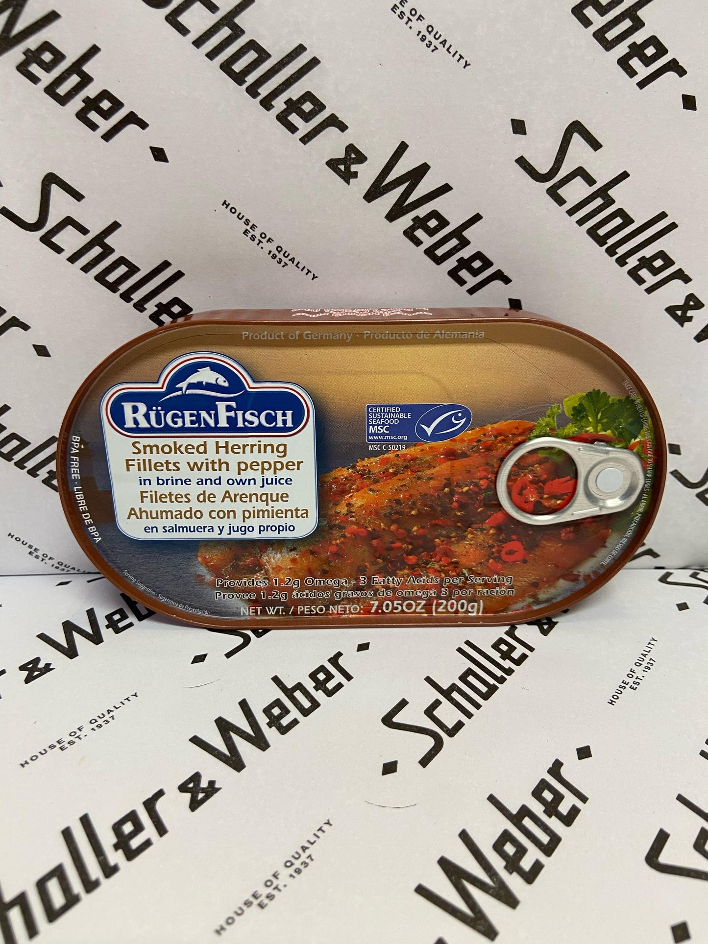 Rügenfisch Smoked Herring Filets with pepper in brine and own juice 6.7 oz - Schaller & Weber