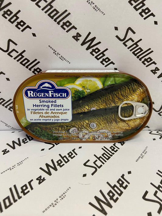 Rügenfisch Smoked Herring Filets in vegetable oil and own juice 6.7 oz - Schaller & Weber